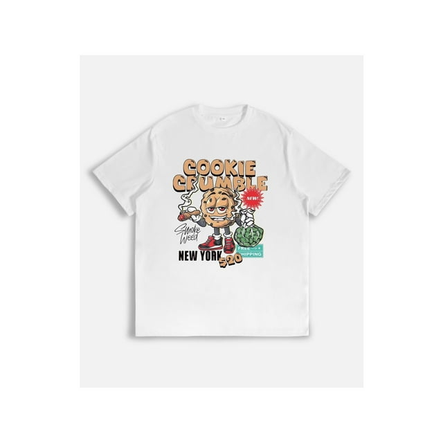 Street - inspired T - Shirt with "Cookie Crumble" Character, Smoking Vibe and Hip - hop elements