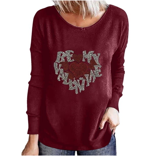 Camiseta de mujer Camisetas divertidas lindas de manga larga de otoño Camiseta Hearth Love Camiseta de regalo Tops Blusa Regalo para parejas Pompotops gfhjh15591