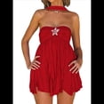 thumbnail image 1 of Vestido Mini Ajustado con Volantes, Estampado, Sin Mangas y Espalda Descubierta para Mujer. Vino Tinto S, 1 of 10