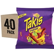 Takis Fuego Rolled Spicy Tortilla Chips, Hot Chili Pepper Lime Flavored Hot Chips, Multipack 40 Individual Bags, 1 Ounce Each
