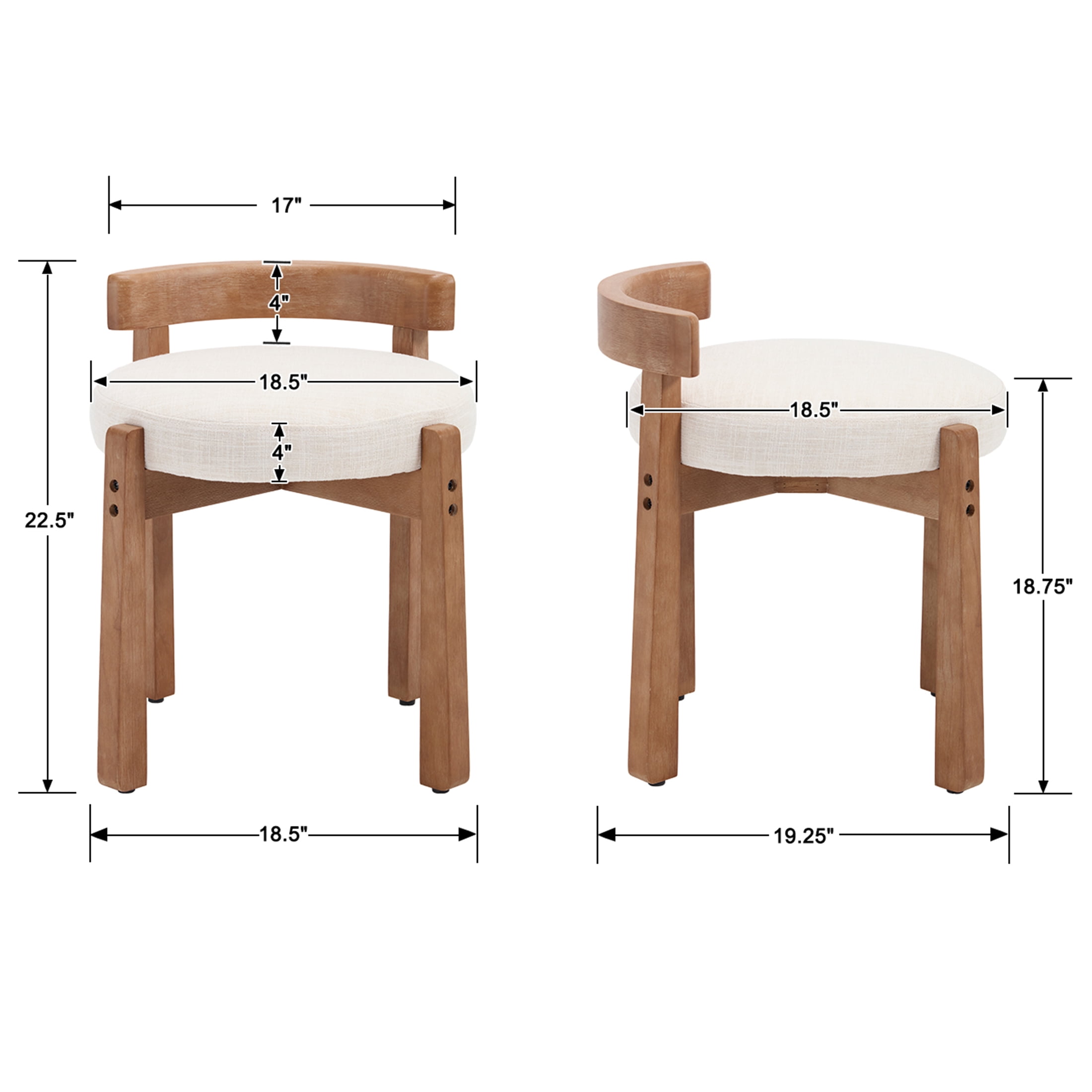 Guyou Wooden Vanity Chair Set of 2, Modern Linen Upholstered Small Ottoman Footstool, Lovely Round Makeup Stool for Bedroom Living Room Makeup Room, Beige