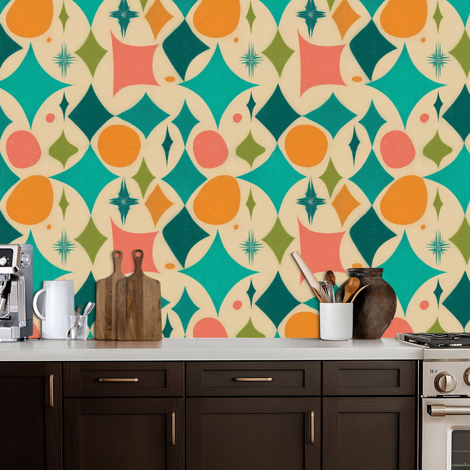 Peel and Stick Wallpaper Mid Century Modern retro stars Wall Mural 17.7in x 9.8ft Self Adhesive Removable Wall Paper Renter Friendly Wallpaper for Bedroom Nursery