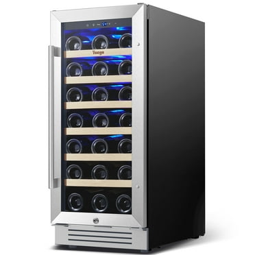 Yeego Wine Fridge, 15 Inch 33 Bottles Wine Cooler 40-65℉ with Glass Door, Wine Refrigerator with Reversible Door Hinge and Safety Lock, Built-in or Freestanding for Home Kitchen Bar