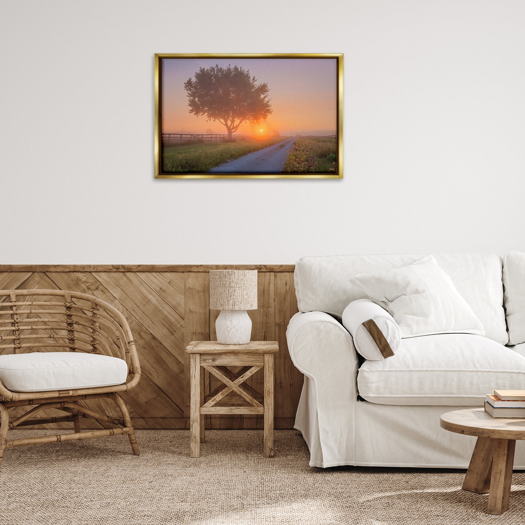 Stupell Industries Flower Lined Path Landscape & Nature Photography Gold Floater Framed Canvas Art Print Wall Art, 31 x 21