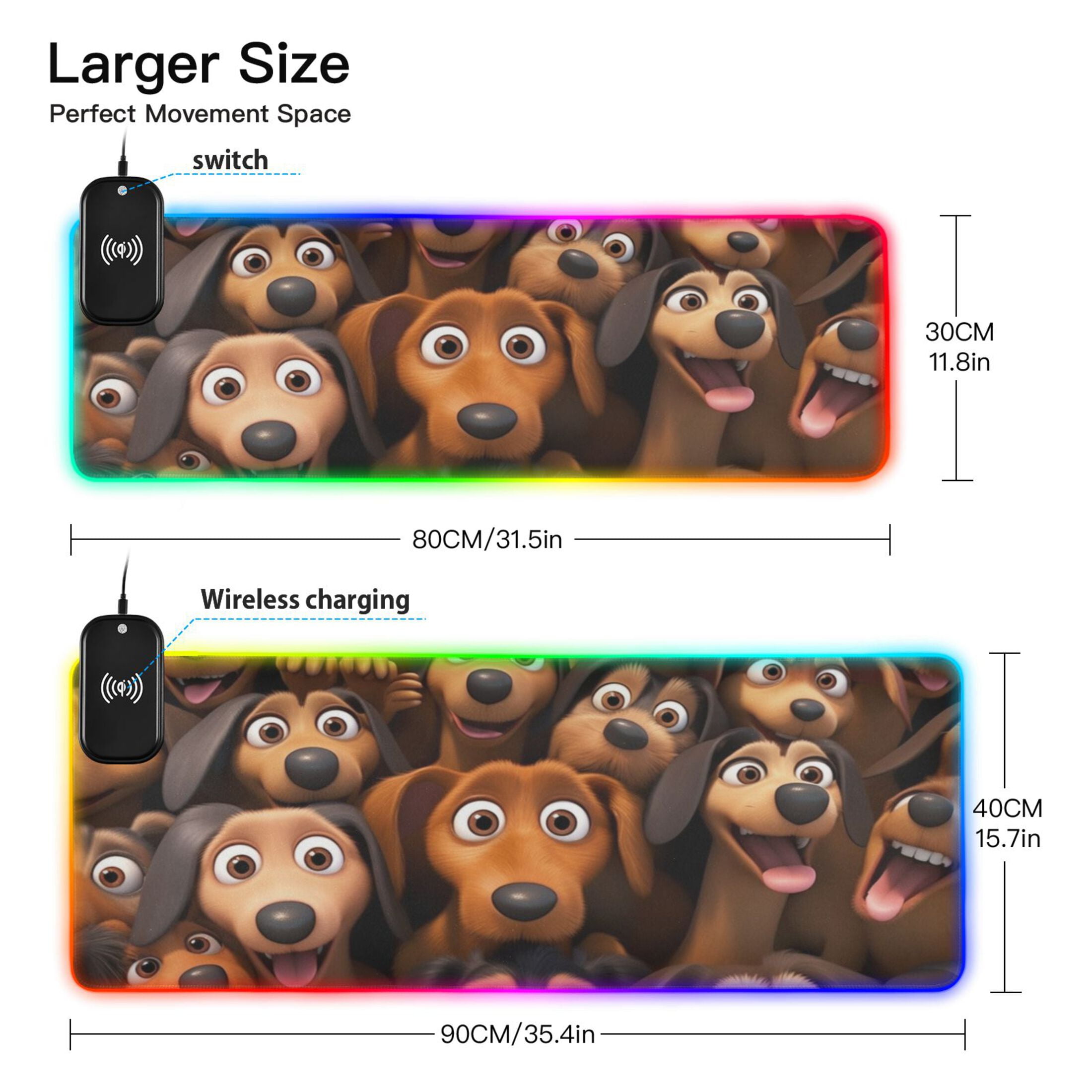 Cartoon Dachshund Wireless Charging RGB Gaming Mouse Pad Large Keyboard Mat Rubber Base 13 Light Modes