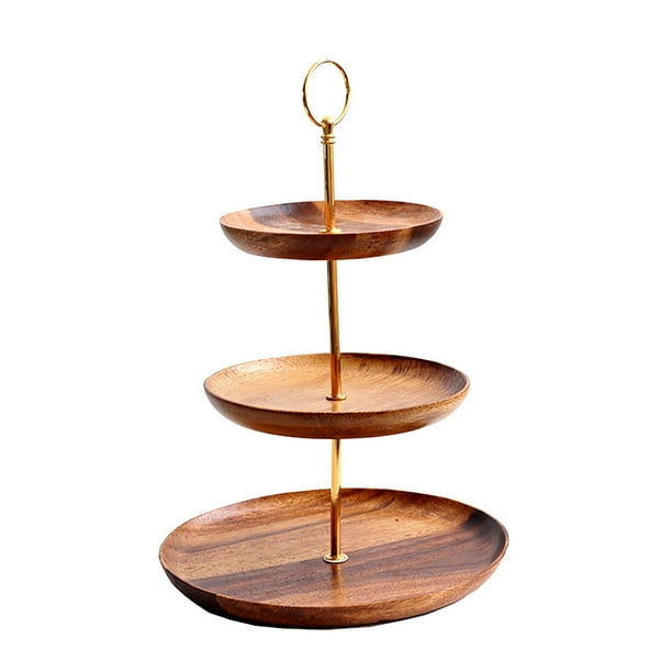 3 Tier Luxury Wood Serving Stand Serving Tray For Party Round