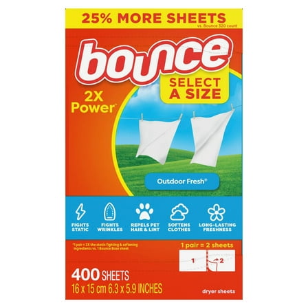 Bounce Select a Size Fabric Softener Dryer Sheets, Outdoor Fresh, 400 Count