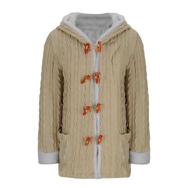 Abrigo informal de manga larga con capucha y cuello redondo para mujer, chaqueta de poliéster de punto de color, manga larga y capucha.