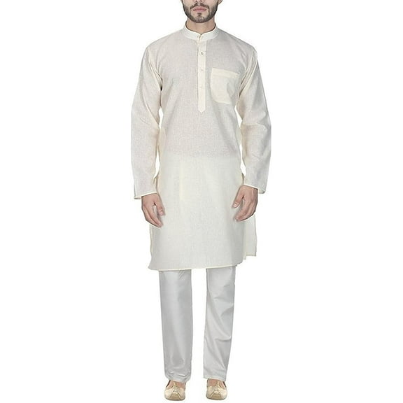 Royal Men's Cotton Blend Straigh Kurta Beige