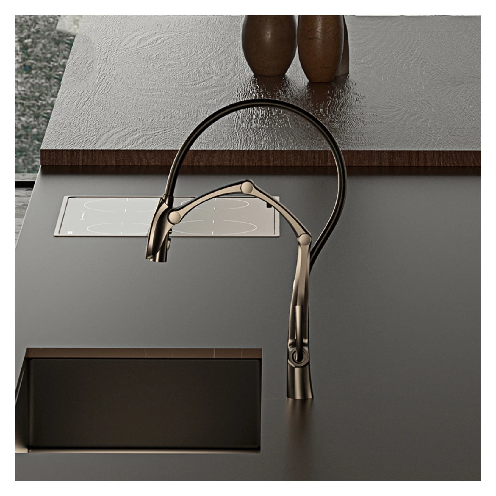 Luxury Brass Gun Gray Kitchen Faucet, Digital Display Intelligent Induction Magnetic Suction Pull-Out Design Cold & Hot Sink Tap