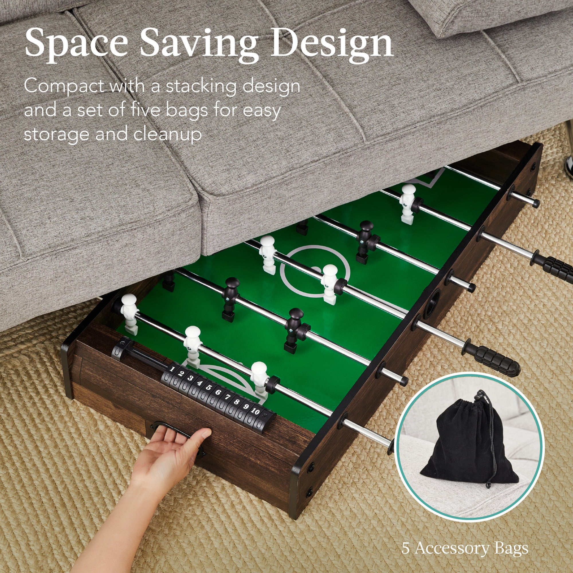 Best Choice Products 11-in-1 Kids Combo Game Set w/ Ping Pong, Foosball, Air Hockey, 5 Accessory Bags - Dark Wood
