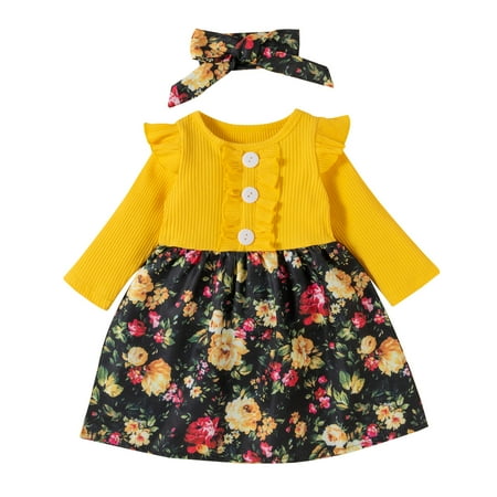

AIMAOMI Ruffled Girls Dress Toddler Party Ribbed Princess Baby Splice Kid Leopard Floral Girls Dress&Skirt H