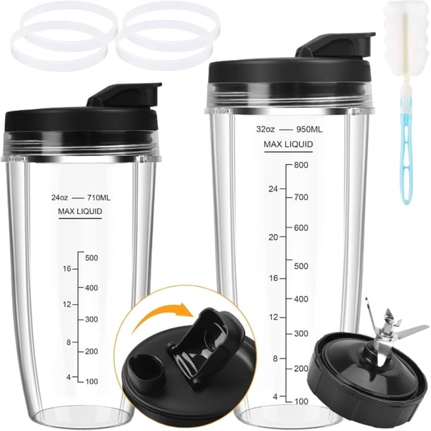 Piezas de Repuesto para Licuadoras , Vasos para Licuadora Ninja de 24 oz y 32 oz con Tapas para Llevar Compatible con Ninja BN401, BN751, BN801, BL480-30, BL642-30, BL682, BL687 y NN102