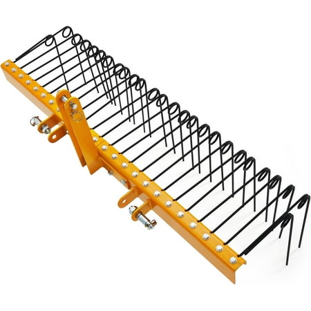 EastVita 72 Inch Pine Straw Rake 30 Coil Spring Tines Durable Powder Coated Steel Tow Behind Landscape Rake with 3 Point Hitch Receiver Attachment Fit to Cat0 Cat 1 Tractors