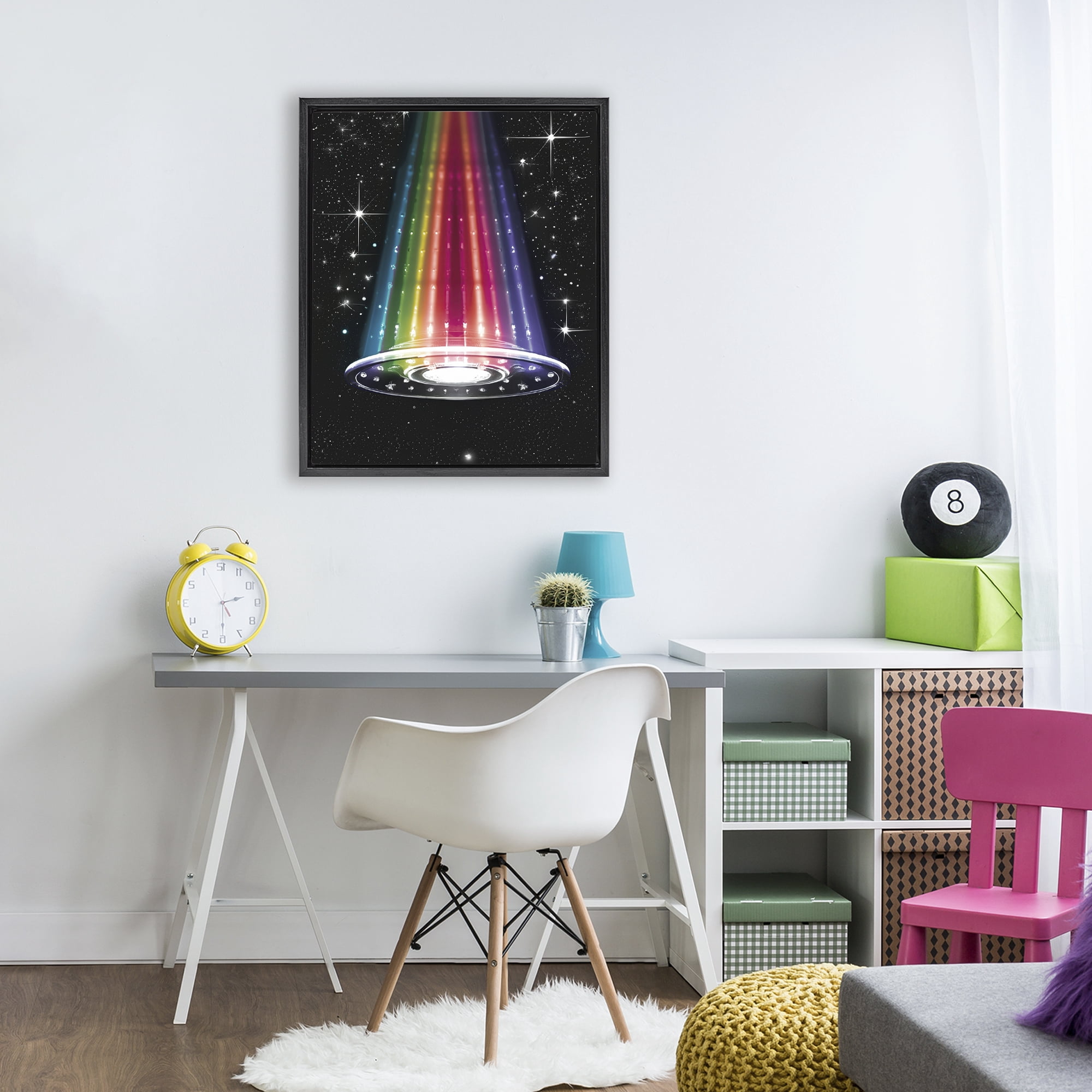 Rainbow Galaxy UFO Black Framed Floater Canvas Wall Art, design by Sasha