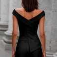 thumbnail image 4 of Hulanddfd Women's Tops Fashion Off-Shoulder Crossover V-Neck Asymmetric Top Black Size S, 4 of 5