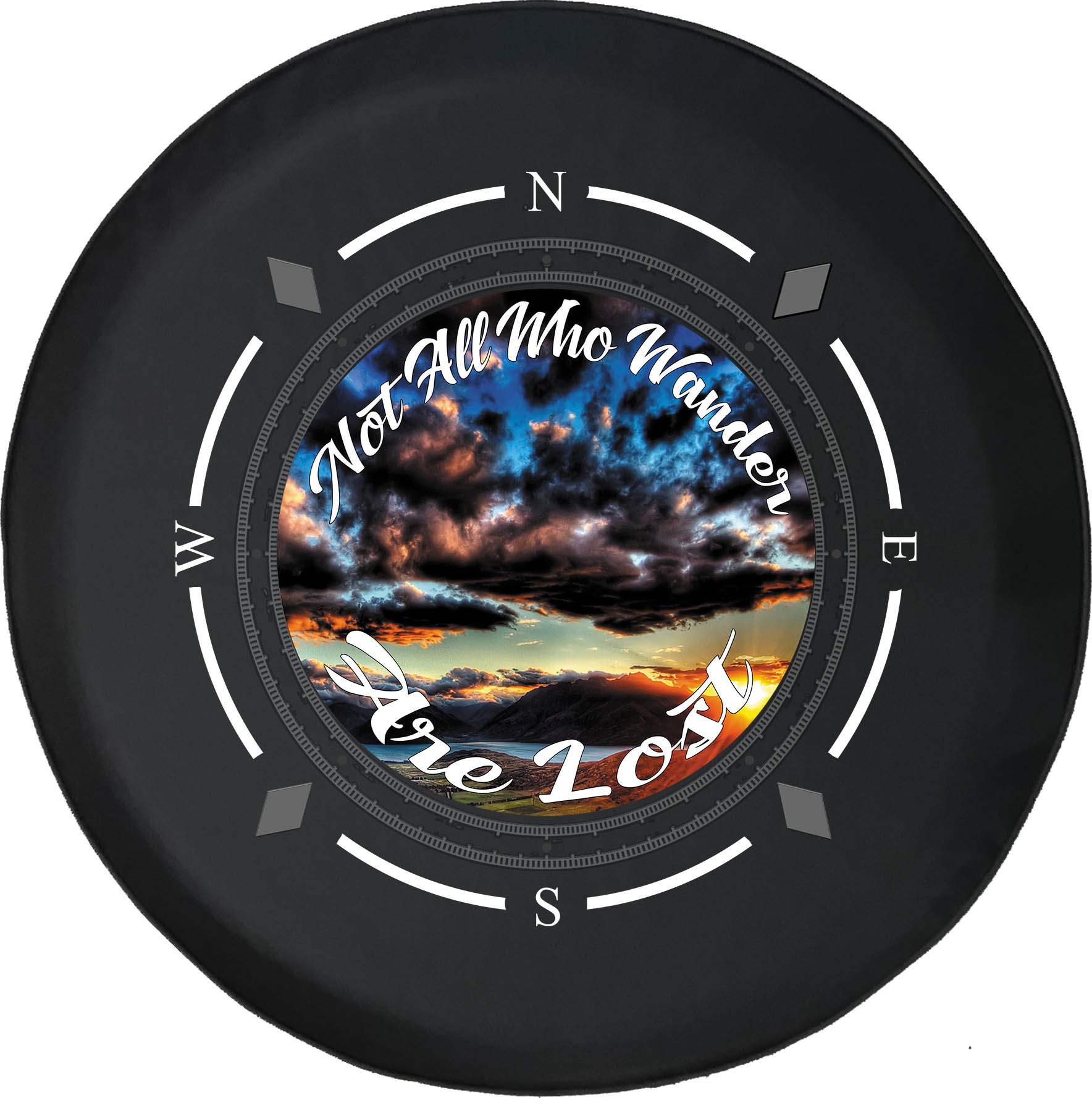 Spare Tire Cover Compass All Who Wander Are Not Lost Beach Mountain Sky Wheel  Covers Fit for SUV accessories Trailer RV Accessories and Many Vehicles 