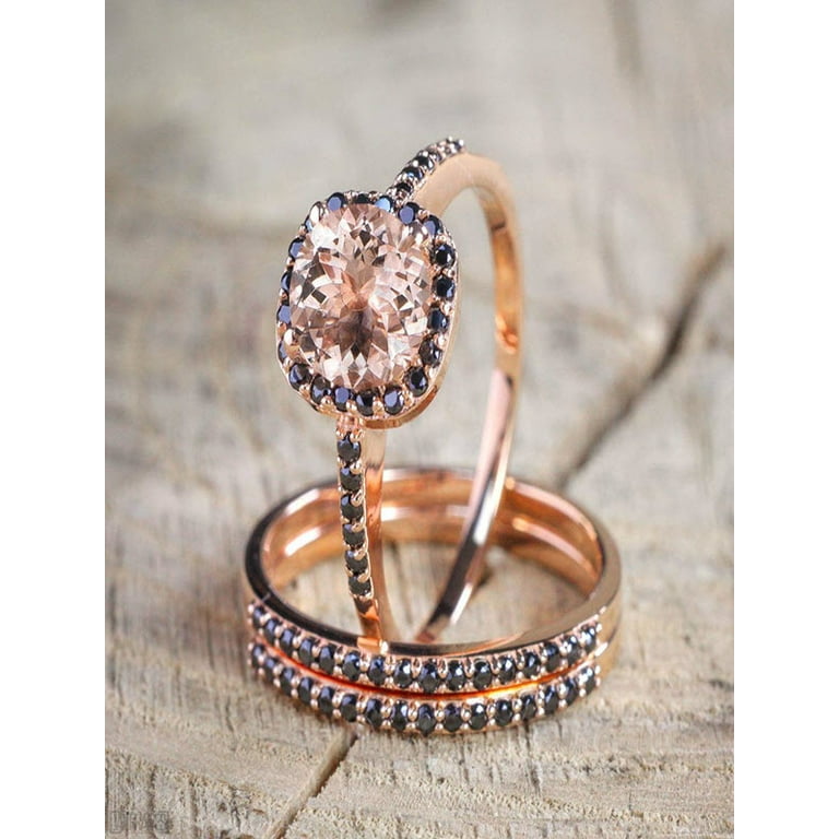 Morganite Black Diamond With Rose Gold Band Carat Morganite And