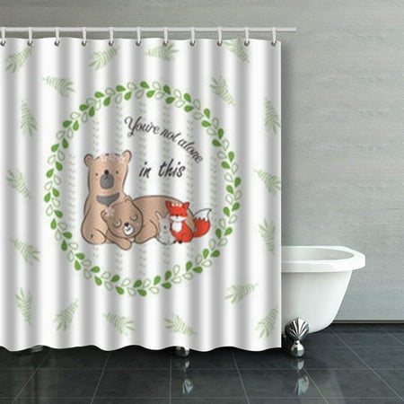 WOPOP Doodle Set Best Friends Cute Rabbit Babys Fox Shower Curtains Bathroom Curtain 66x72