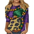 thumbnail image 2 of RKSTN Mardi Gras 3/4 Length Sleeve Womens Tops Oversized Crewneck Carnival Graphic Printed Three Quarter Sleeve T Shirt Women Casual Round Neck Funny Tuesday Carnival Party Loose Short Sleeve Shirt, 2 of 6