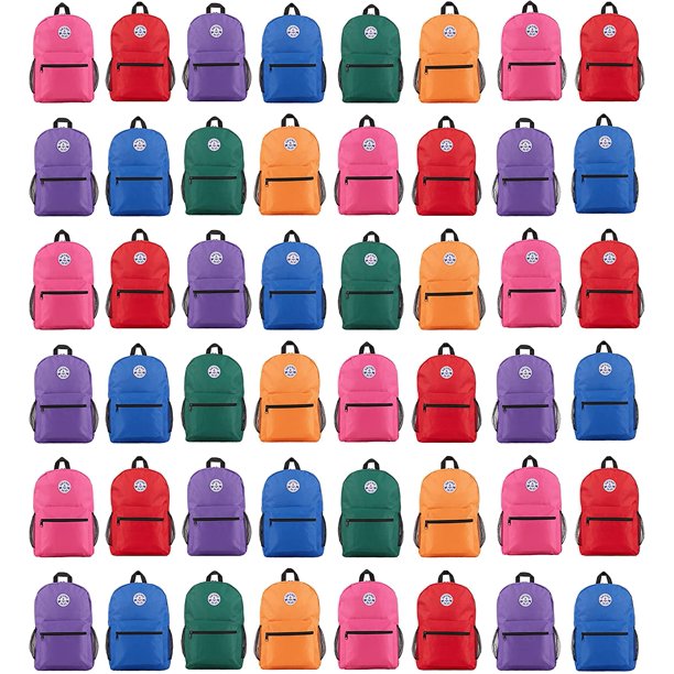 48 Pack 17 Inch Wholesale Backpacks for students, 12 Assorted Colors