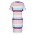 thumbnail image 6 of HTNBO Short Sleeve Casual Dresses for women Striped Print V Neck Purple Dress, 6 of 6