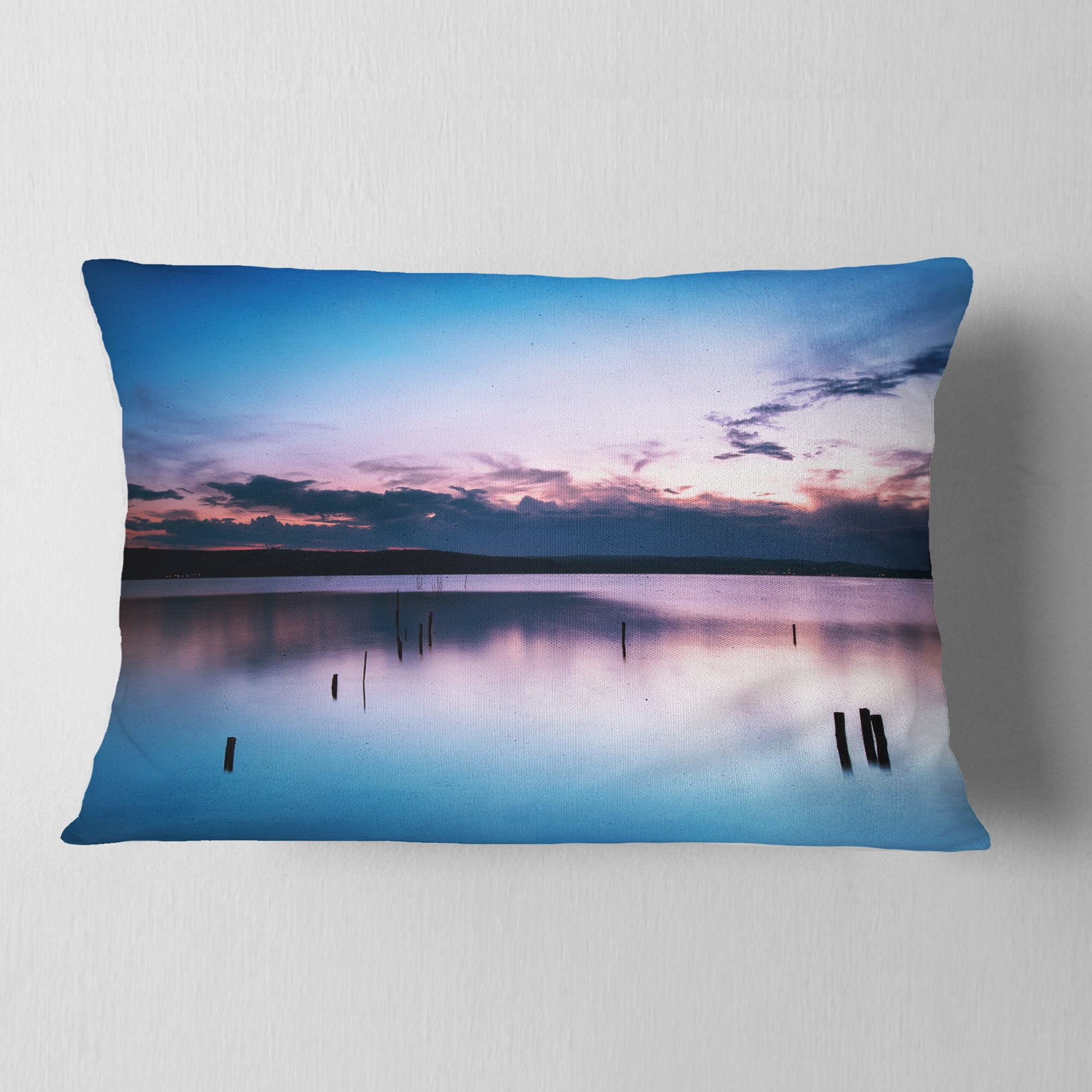 Designart Sunset Over Lake Blue Everywhere - Seashore Throw Pillow - 12x20