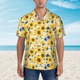 thumbnail image 2 of Fotbe Navy Blue Leaf Sunflower Camisa Hawaiana para Hombre Unisex – Camisa Casual de Verano con Botones de Manga Corta de Algodón y Lino,X-Large, 2 of 7