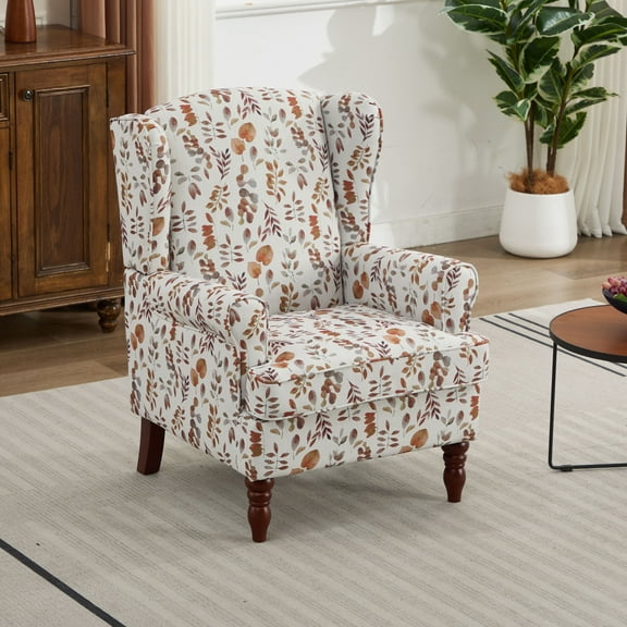 CQSXDA Floral Upholstered Armchair With Retro Wood Legs, Single Sofa Chair For Living Room And Office, 
Brown Yellow