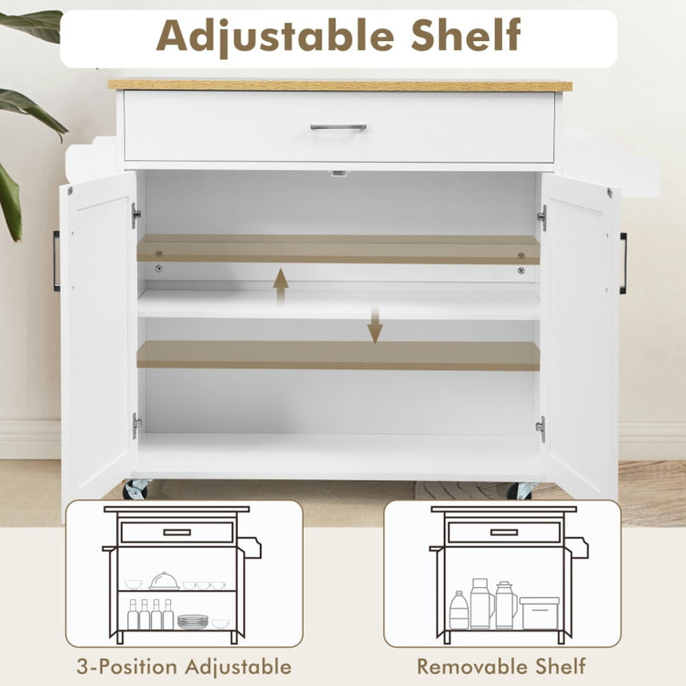 Finihen Rolling Storage Cabinet Cart, Kitchen Island Cart, Rolling Kitchen Island Cart with Towel and Spice Rack, for Kitchen, Dining Room, White Finihen Rolling Storage Cabinet Cart, Kitchen Island Cart, Rolling Kitchen Island Cart with Towel and Spice Rack, for Kitchen, Dining Room, White