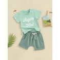 thumbnail image 3 of FEORJGP Toddler Baby 2 Piece Summer Outfits 0-3Y Kids Girl Boy Short Sleeve Shirt Crew Neck T-shirt Letter Print Tops and Elastic Shorts Set Infant Loose Casual Daily Cute Clothes, 3 of 9