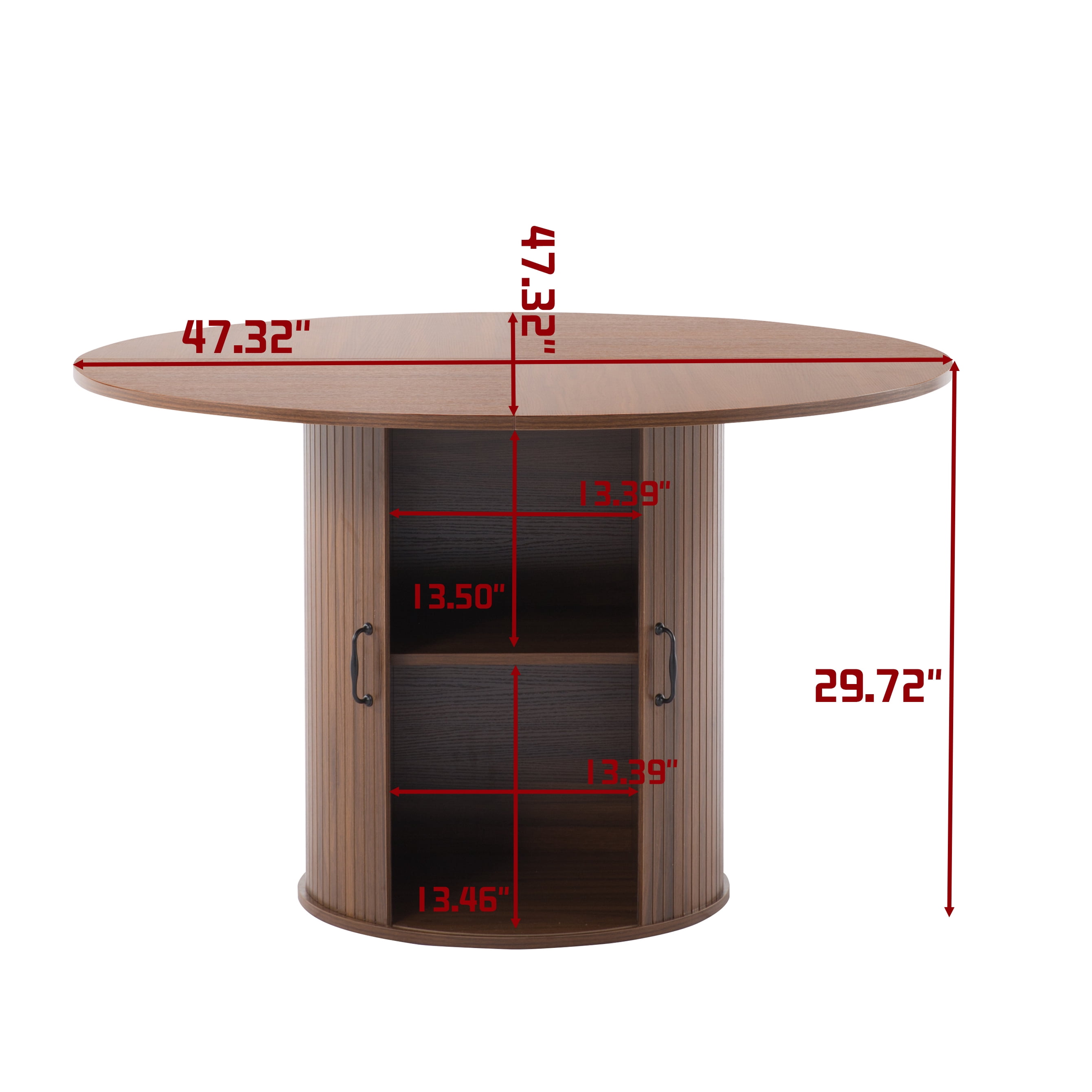BSHTI 47.32" Round Dining Table with Storage Shelf, MDF with Walnut Grain, 2-Tier Dust-Proof Cabinet, Seats 4, Easy Assembly
