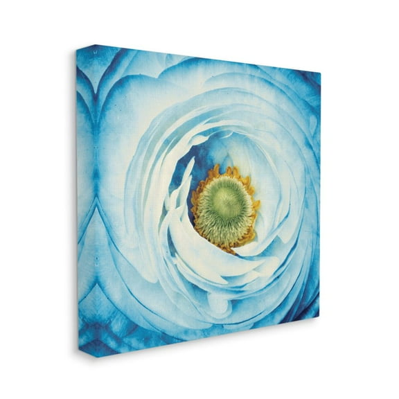 Abstract Flower Close Up Blue Green Photograph Botanical & Floral Gallery-Wrapped Canvas Print Wall Art, 17x17