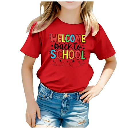 

Tops for Girls School Season T Shirt Summer Short Sleeve Soft Back School Printed Jackets for Kids
