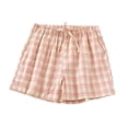 thumbnail image 2 of BRGZLK Women's Boxer Shorts For Sleeping Pajama Bottoms Lounge Home Short with Drawstring Plaid Button, 2 of 7