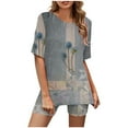 thumbnail image 2 of Ensembles 2 Pcs pour Femmes Mode Blouse Col Rond Manches Courtes Hauts Shorts Ensemble Décontracté Ensembles Deux Pièces en Liquidation, 2 of 5