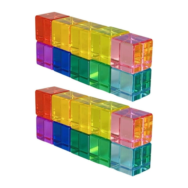 Juego de bloques de construcción arcoíris apilables, reconocimiento de cubos GEM acrílicos arcoíris, para 20 piezas