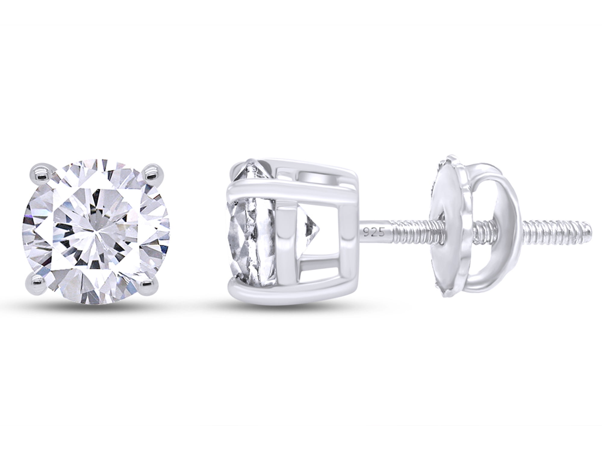 AFFY 18K White Gold over Sterling Silver, 5.5MM Round Cut Lab Created Moissanite Diamond 4-Prong Solitaire Stud Earrings for Women