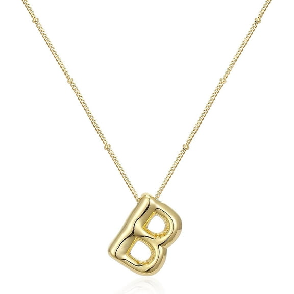 Bubble Letter Necklace Gold, 14K Gold Plated Initial Necklace Puffy Personalized Name Gold Necklace Gold Letter Necklace Jewelry[Z4102]
