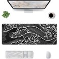 thumbnail image 2 of Black White Large Gaming Mouse Pad Mat Extended XL Japanese Anime Sea Wave Mice Pad Long Keyboard Desk Mat with Non-Slip Rubber Base for Office Laptop Computer 31.5x11.8, 2 of 6
