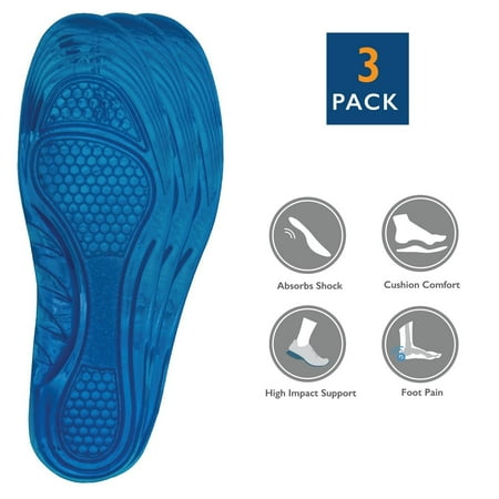 3 Pack of Full Length Orthotic Insole/ Insert Relieve Pain Althletic Value Unisex Everyday Shoe Insoles Women US 5-9.5 Gel w/ Moderate Arch Support (626)