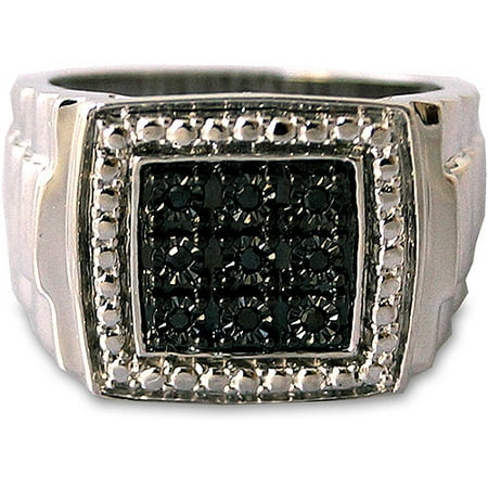 Men's Black Diamond Accent Nine-Stone Sterling Silver Ring