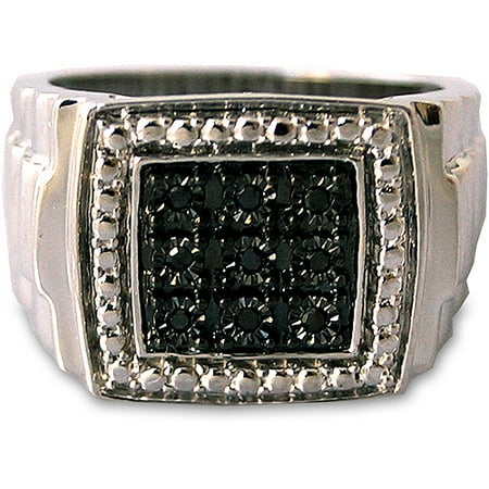 Men's Black Diamond Accent Nine-Stone Sterling Silver Ring