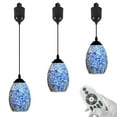thumbnail image 1 of FSLiving Mini Suspensions de Rail à Longueur de Cordon Réglable, Cordon de 4 Pi, Suspensions de Rail de Type H en Verre d'Art Bleu Teinté Soufflé à la Main, Ampoules LED Edison Intelligentes pour Îlot de Cuisine, 1 of 9