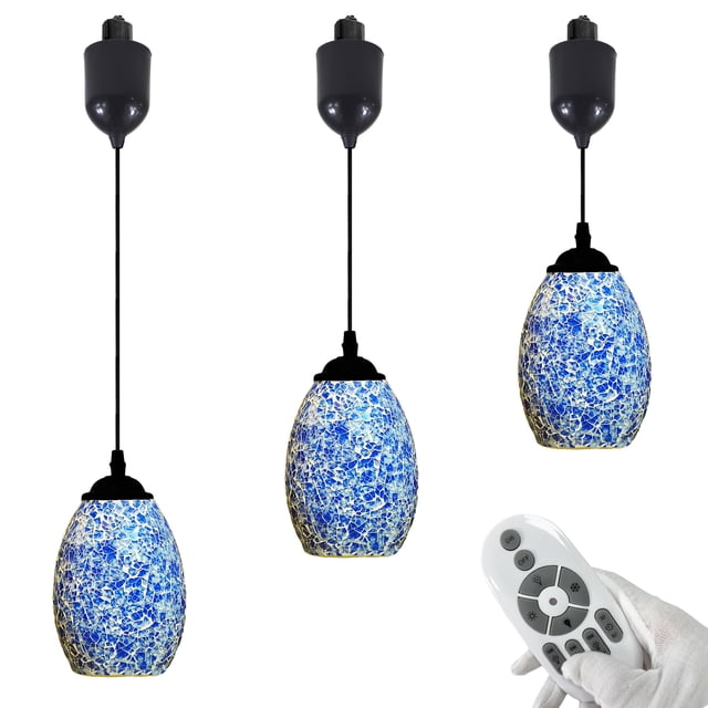 FSLiving Mini Suspensions de Rail à Longueur de Cordon Réglable, Cordon de 4 Pi, Suspensions de Rail de Type H en Verre d'Art Bleu Teinté Soufflé à la Main, Ampoules LED Edison Intelligentes pour Îlot de Cuisine