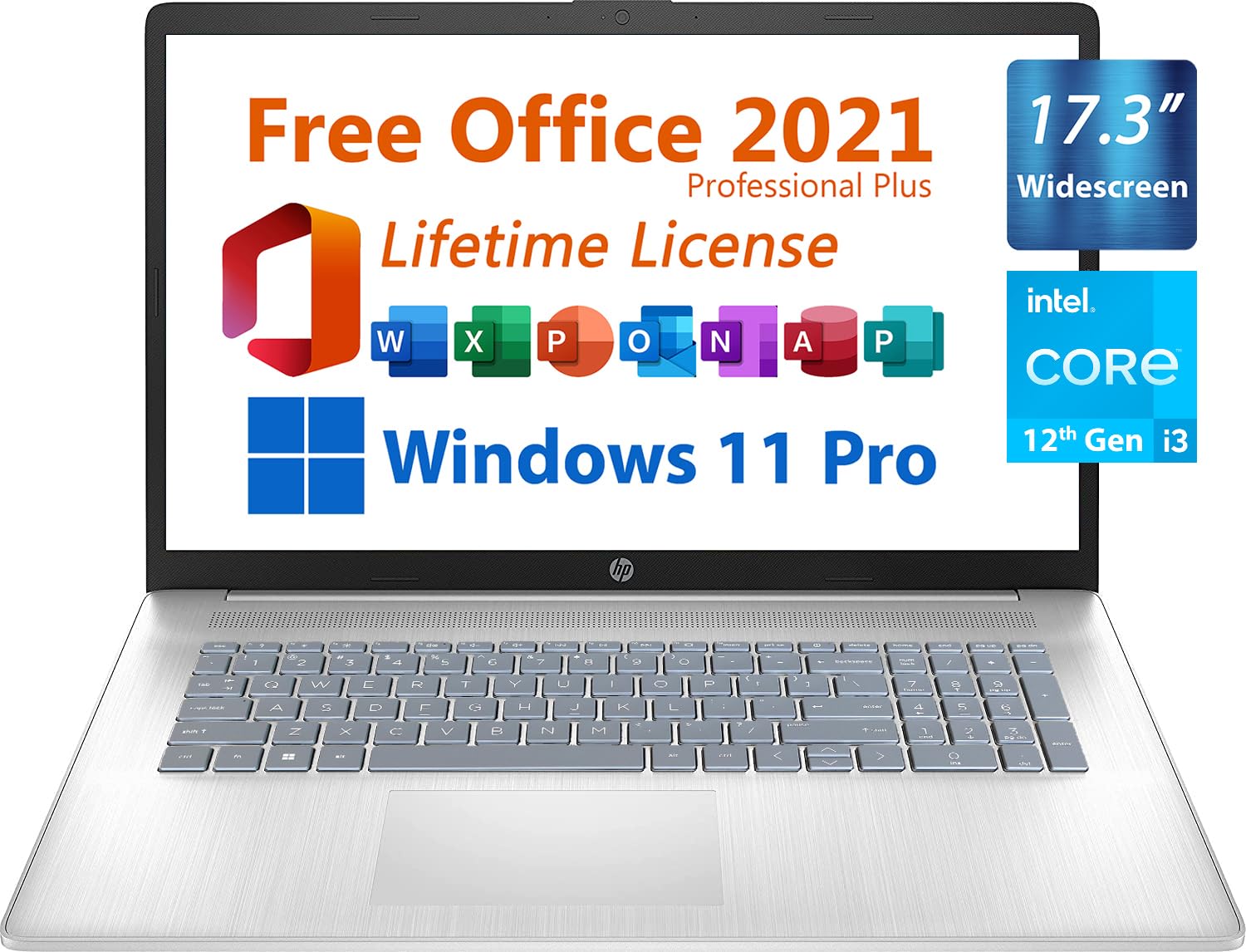 HP 17.3"" Business Laptop, Free Microsoft Office 2021 with Lifetime License, Widescreen HD+ Display, Intel Quad-Core i3-1125G4 3.7 GHz, 16GB DDR4, 1TB SSD, 9.5 Hours Battery, Windows 11 Pro, Silver