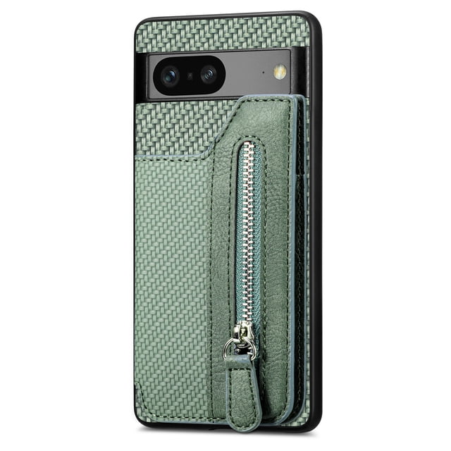 Zipper Wallet Case for Google Pixel 6a,Flip Folio Card Slots Zipper Storage Kickstand Function Magnetic Closure Full Body Shockproof Protective Case,khaki