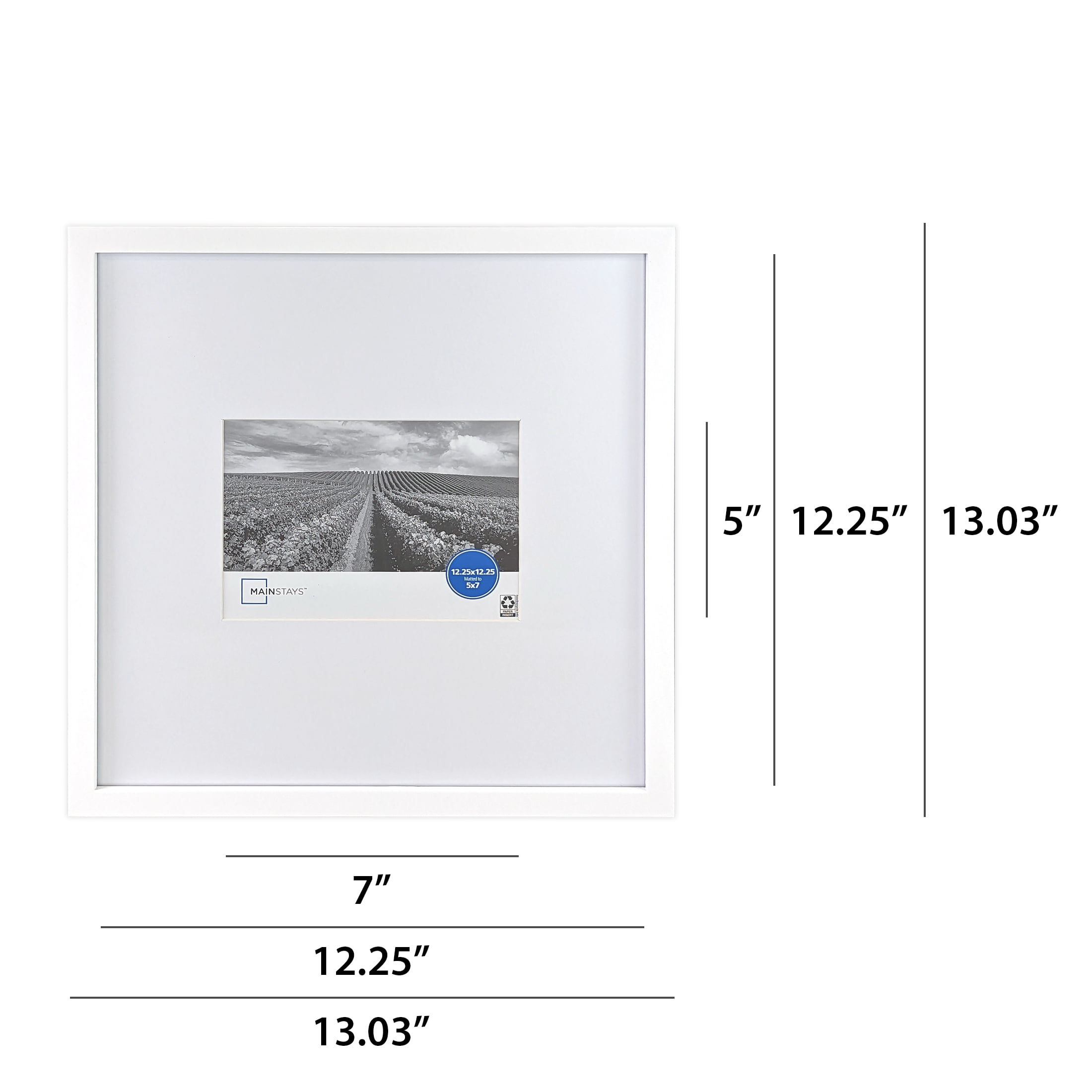 Mainstays 12.25x12.25 Matted to 5x7 Picture Frame, White