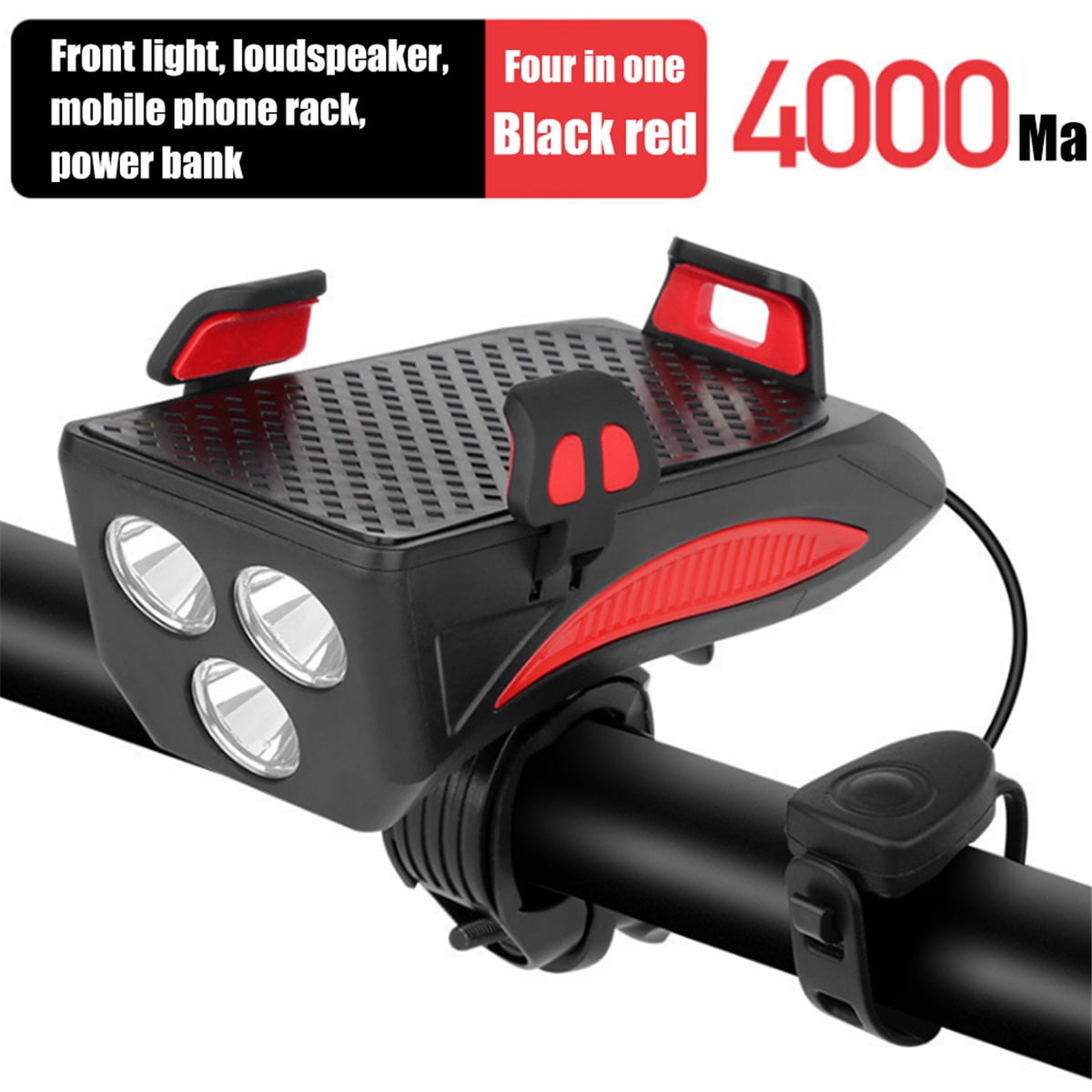 Bike Lights for Night Riding - 4 in 1 Bike Headlight with Phone Holder, 4000 mAh Power Bank, Bike Alarm, 3LED Super Bright Bike Light Waterproof Front Bicycle Lights for Bikes Dirt Bike Mountain Bike