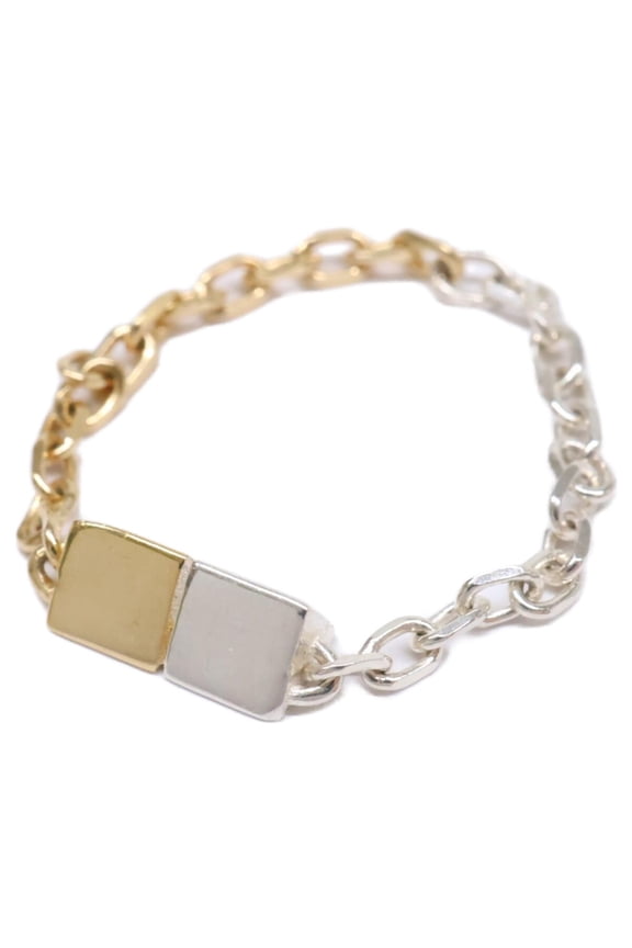 Pre-Owned BOTTEGA VENETA Ag925 Two-Tone Chain Ring, Size 13, Silver & Gold, Men's
